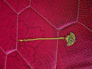 Gold Maang Tikka with Colorful Stones