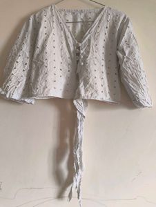 White Eyelet Crop Top with Tie