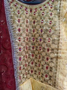 Elegant Yellow Lehenga Choli with Red Dupatta