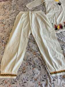 White Kurta Set with Camel Embroidery