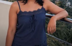 Chic Navy Lace Trim Jumpsuit