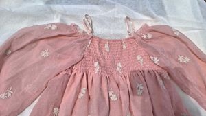 Korean Style Pastel Pink Floral Embroidered top