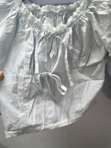Chic White Puff Sleeve Tie-Up Top
