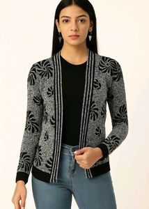Sequin Shrug Pull Over Floral Knit Black n Silver