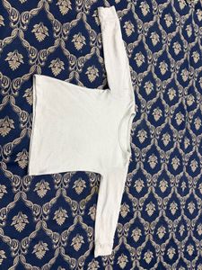 Cream Ribbed Long Sleeve Top
