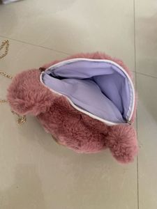 Cute Pink Teddy Bear Faux Fur Crossbody Bag