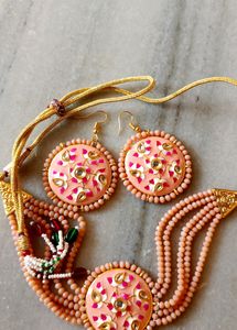 Peach Colour Meenakari Choker Set.