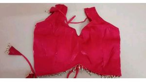 Stunning Red Embellished Net Saree with ready made