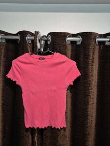 Cute Pink Ribbed Lettuce Hem Crop Top
