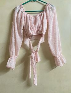 Chic Pink Swiss Dot Crop Top