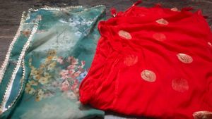 Beautiful Floral Saree with Red Dupatta