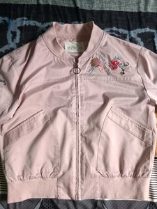 Pink Embroidered Bomber Jacket