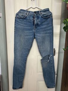 high waist Ripped Knee Denim Jeans
