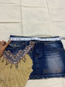 vintage Embellished Denim Mini Skirt