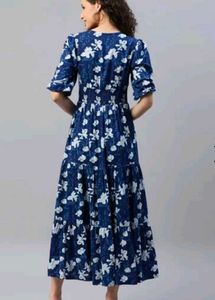 Stylish Blue Floral Print Maxi Dress