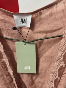 H&amp;M Dusky Pink Lace Trim Peplum Blouse