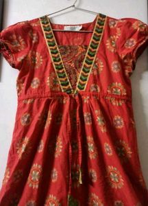 Red Ethnic Printed Fit-n-Flair Midi Dress
