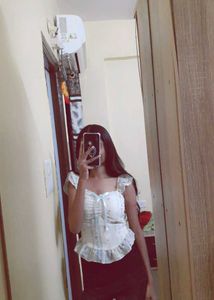 White Frill Floral Crop Top