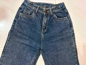 High-Waist Straight Leg Blue Jeans
