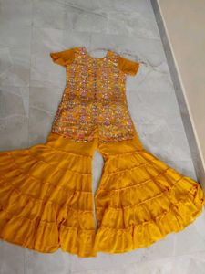 Yellow Embroidered Kurta Set with Sharara