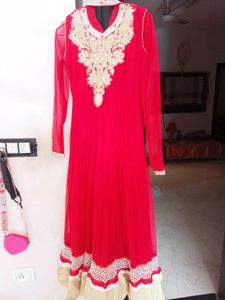 Red Embroidered Anarkali Suit