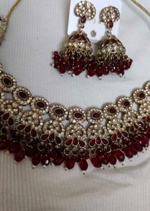 Stunning Red &amp; Gold Choker Necklace Set