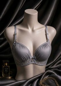 New Elegant Grey Lace Trim Bra