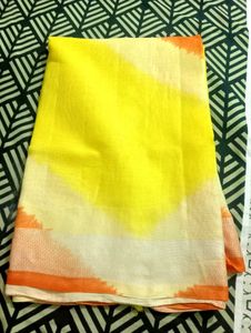 Vibrant Yellow &amp; Orange Saree with running blouse