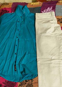 Premium Teal Shirt + Cream Formal Pant