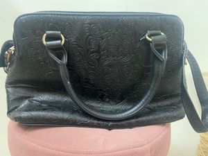 Embossed Floral Black Handbag