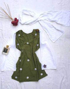 Olive floral corset kurti with scarf 🫶🏻