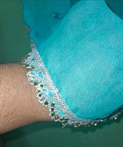 Elegant Teal Dupatta with Embellished Border