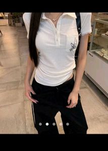 White Embroidered Polo T-Shirt