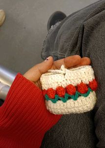 Handmade Crocheted Pouch with Rose keychain COMBO