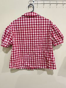 Red Gingham Puff Sleeve Shirt