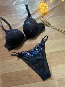Sparkly Black Bra and Panty Set