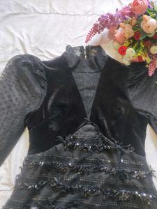 Black Sequin Fringe Mini Dress