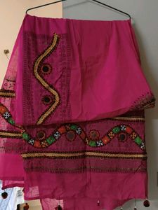 Vibrant Pink Ethnic dupatta with mirror work