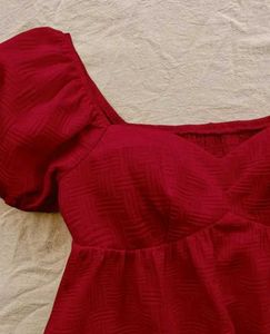 Red Puff Sleeve Top with Jeans Outfit