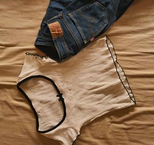 Ribbed Crop Top with Black Trim