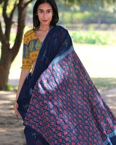 Elegant Navy Blue Saree with Dragonfly Print