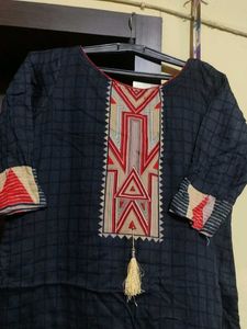 Stylish Black Kurta with Red &amp; Beige Print