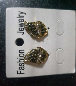 Gold Tone Stud Earrings with Rhinestones