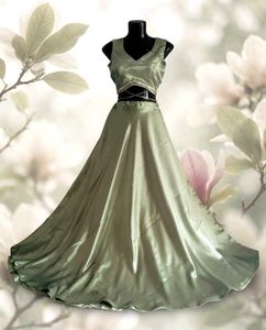 Elegant Sage Green Skirt and Crop Top Set