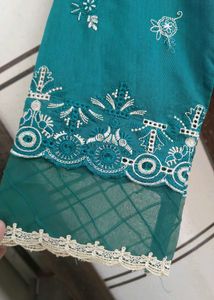 Binshan Teal Embroidered Kurta Set