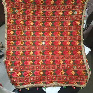 Red Phulkari Embroidery Mirror Dupatta