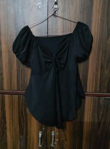 Chic Black Puff Sleeve Tie-Up Top