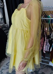Cute Yellow Puff Sleeve Mini Dress