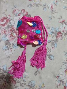 Sparkly Pink Drawstring Pouch& rakhi+lumba