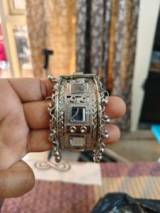 Premium Silver Oxidised Mirror Work Kada Bracelet